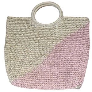 a new day Summer Purse Satchel Tote with light pink stripe two tone NWOT